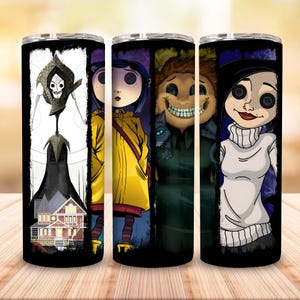 Halloween Horror Movie 20oz Tumbler Design Png, Halloween Character Straight Tumbler Design, Button Eyes Halloween Tumbler Png