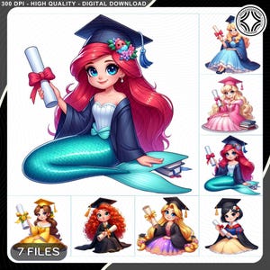 6+ Cartoon Princess Graduation 2025 Png-Bundle, Cartoon Graduate Png, Cartoon Charakter Grad Png, Cartoon Senior 2025 Png, Digitale Datei