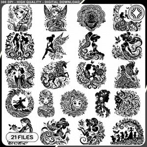 20+ Cartoon Princess Svg Bundle, Enchanted Rose Svg, Intricate Weeding Bundle, Princess and Beast Svg, Cartoon Princess Svg, Digital File