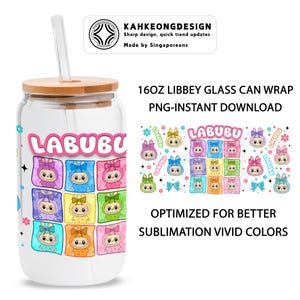 Cartoon 16oz Glass Can Wrap, Cartoon 16 oz Glass Can Png, 16 oz Libbey Glass Can Wrap, 16 oz Tumbler Wrap Png, Sublimation Design
