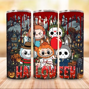 Halloween Cartoon Character 20oz Skinny Tumbler PNG,  Funny Cartoon Character Tumbler Design Png, Monster Doll Halloween Tumbler Wrap Png