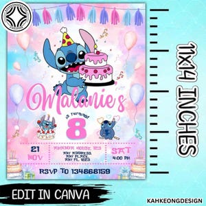 Modèle d'Invitation de fête d'anniversaire monstre bleu, modèle de toile pour l'anniversaire de dessin animé film, modèle de toile pour l'anniversaire de dessin animé modifiable, toile de fête pour enfant