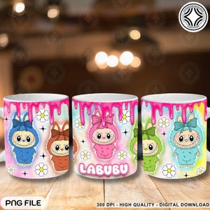 Cartoon 11 Unzen Becher Wrap Sublimationsdesign, Charakter Kaffeetasse, Cartoon 11 Unzen Becher Vorlage, digitaler Download