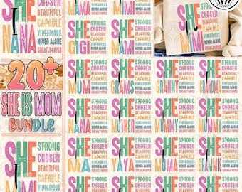 20+ Sie ist Mom Bundle PNG, Sie ist Nana, Meme PNG, Gesegnete Mutter Png, Mama Shirt, Mutterleben Png, Muttertag Png, Geschenk für Mama, Retro Mama Zitate