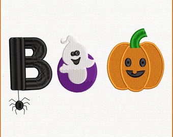 Plik z haftem BOO na Halloween, uroczy wzór dyni z duchem, jesienny wzór haftu dla dzieci, haft na ubranka dla niemowląt, natychmiastowe pobieranie