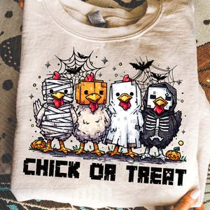 Cartoon Halloween Chicken Png, Chick Or Treat Png, Funny Spooky Chicken Png, Trendy Halloween Shirt Design, Spooky Season Png, Pumpkin Png