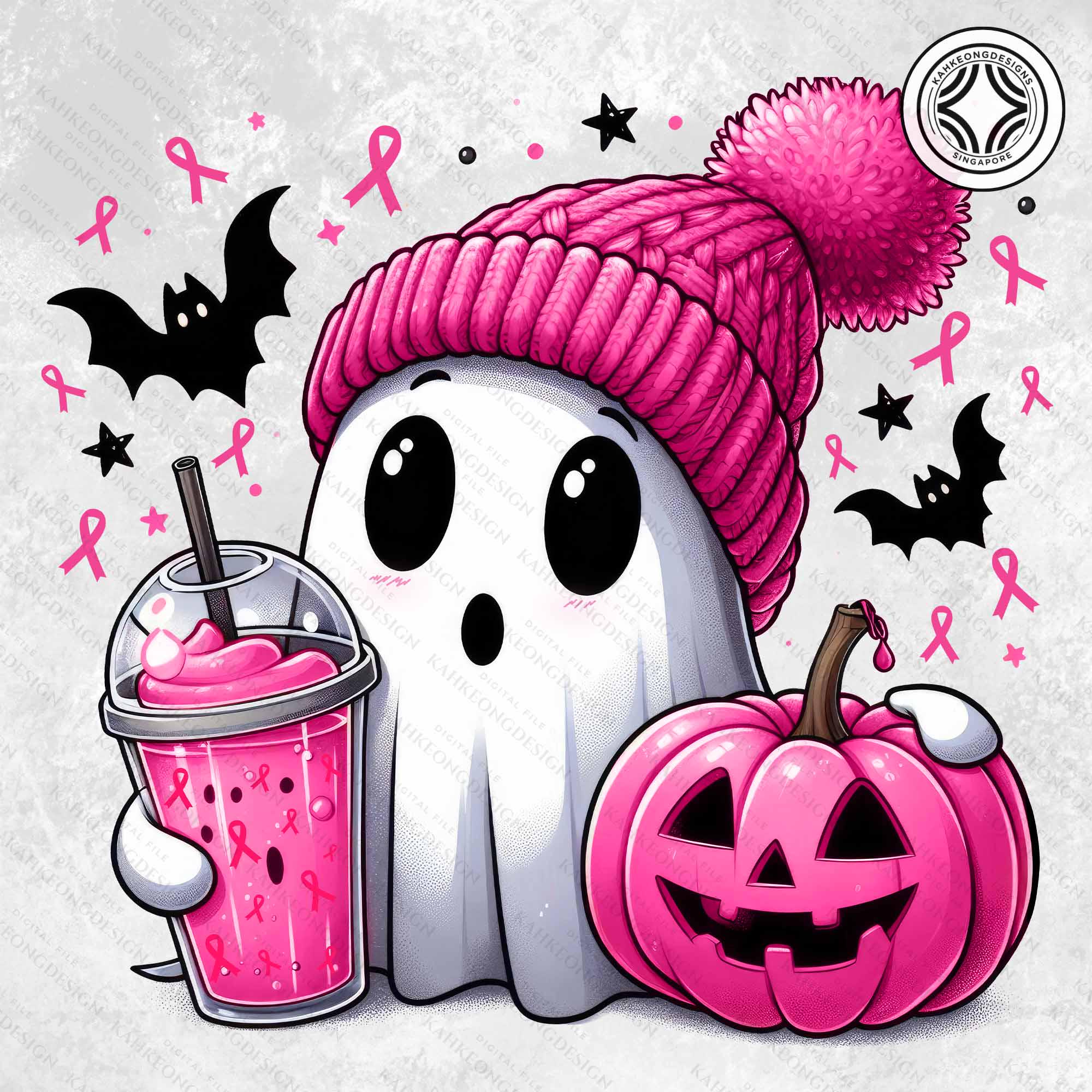 Spooky Ghost Breast Cancer Png, Pink Bougie Ghost Halloween Png, In October We Wear Pink Png, Breast Cancer Awareness Ribbon Png
