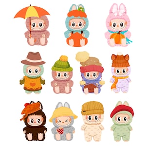 10+ Fall Vibes Labubu PNG Bundle, Cute Spooky Character Stickers, Halloween PNG SVG, Chibi Style, Kawaii Antumn Clipart