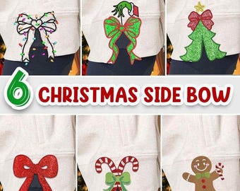 Bundle Christmas side Bow applique embroidery design, bow embroidery design, bow applique embroidery design, 6 bow embroidery design