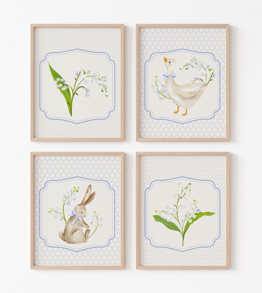 Nursery Art Floral Duck and Bunny Rabbit Bow Print Bundle, Lily of the ...