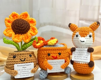 Emotional Support Dumpster Fire,Burning Trash Can,I&#39;m fine! Interesting Gifts,Gifts for colleagues,Crochet sunflowers,Crochet foxes