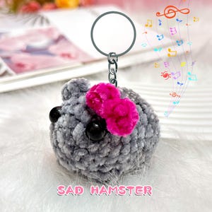 Sad hamster violin song plush keychain,Crochet Sad Hamster Keychain,Meme Sad Hamster Plush,Desk Decor,Emotional Comfort Doll,Violin Hamster