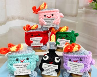 Emotional Support Dumpster Fire,Crochet bomb,Stress relieving crochet toy,Humorous gift-I'm fine,Everything is fine,Gifts for colleagues