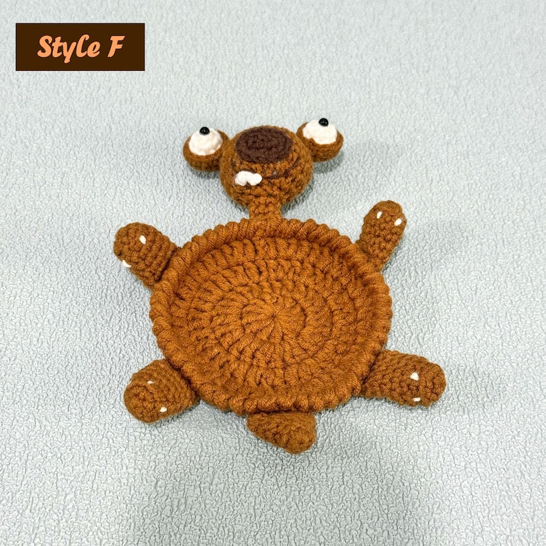 Adorable Crochet Critter Coaster, Handmade Coaster, Cute Drink Mat, Housewarming Gift, Office Desk Decor, Fox Frog Hippo Turtle Coaster Style F