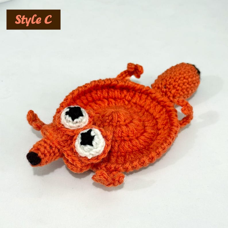 Adorable Crochet Critter Coaster, Handmade Coaster, Cute Drink Mat, Housewarming Gift, Office Desk Decor, Fox Frog Hippo Turtle Coaster Style C