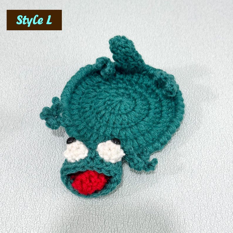 Adorable Crochet Critter Coaster, Handmade Coaster, Cute Drink Mat, Housewarming Gift, Office Desk Decor, Fox Frog Hippo Turtle Coaster Style L