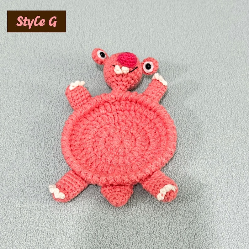 Adorable Crochet Critter Coaster, Handmade Coaster, Cute Drink Mat, Housewarming Gift, Office Desk Decor, Fox Frog Hippo Turtle Coaster Style G