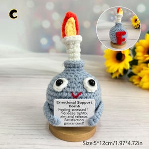 Handmade Crochet Bomb Toy,emotional Support Bomb, Black/gray/yellow