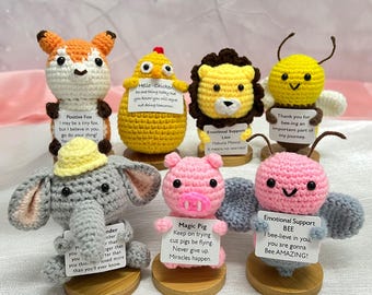 Handmade crochet animals, Crochet foxes/Elephants/Piglets/pink /Yellow bees/Hens/Lions,Positive Fox,Emotional support bees,Desktop ornament