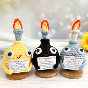 Handmade Crochet Bomb Toy,emotional Support Bomb, Black/gray/yellow