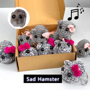 Knitted Squirrel Hamster,Sad Hamster Crochet WITH MUSIC,Crochet Sad Hamster,Meme Sad Hamster Plush,Sad Hamster Violin Song,Desk Decor