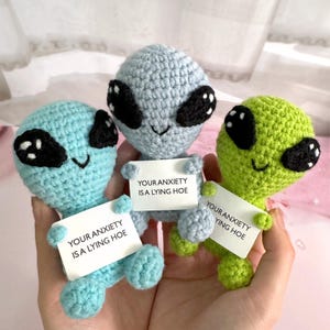 Fighting Anxiety Partners | Crochet Alien | Alien Creature | Handmade Crochet Alien Plushie,Crochet Amigurumi, Cheer up gift,Positive aliens