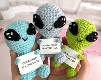Fighting Anxiety Partners | Crochet Alien | Alien Creature | Handmade Crochet Alien Plushie,Crochet Amigurumi, Cheer up gift,Positive aliens
