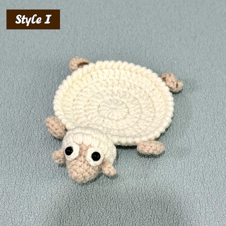 Adorable Crochet Critter Coaster, Handmade Coaster, Cute Drink Mat, Housewarming Gift, Office Desk Decor, Fox Frog Hippo Turtle Coaster Style I