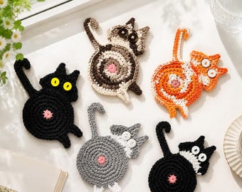 Handmade Crochet Cat Coaster, Cute Cat Butt Coaster, Knitted Drink Coaster, Cat Lover Gift, Handmade Table Decor, Housewarming Gift