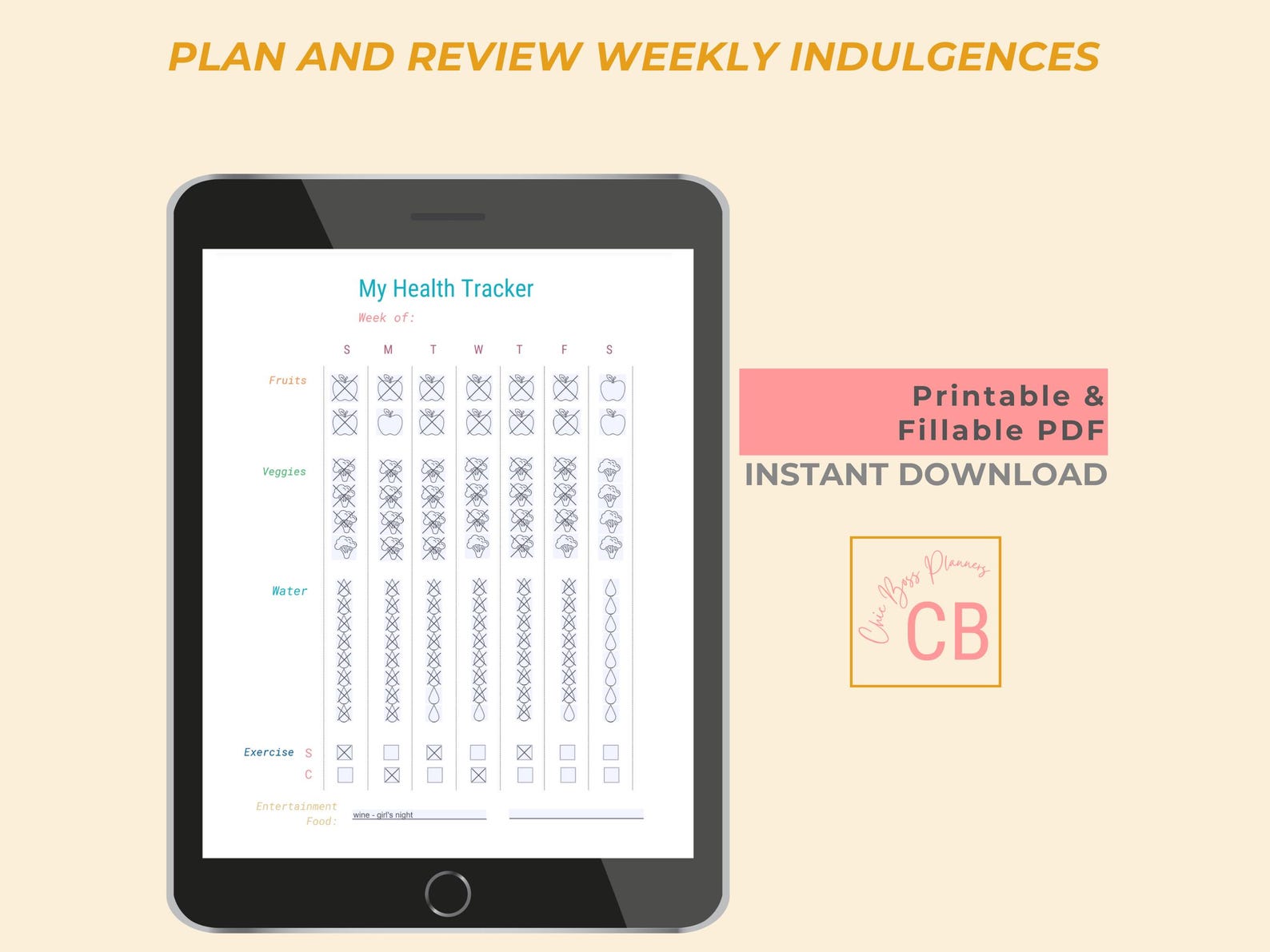 Printable Weekly Health Tracker Fillable PDF Track Health Women ...