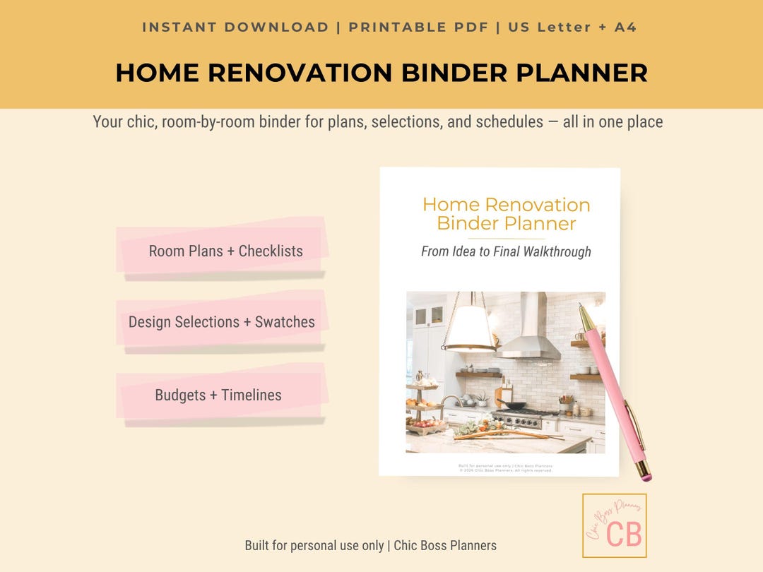 Home Renovation Binder Planner Printable V.2 PDF Budget, Design, Quotes ...