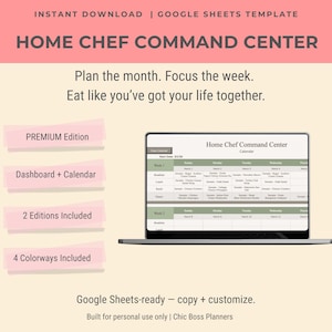 Home Chef Command Center Premium Version | Google Sheets Meal Planner | Auto Grocery List + Pantry Tracker