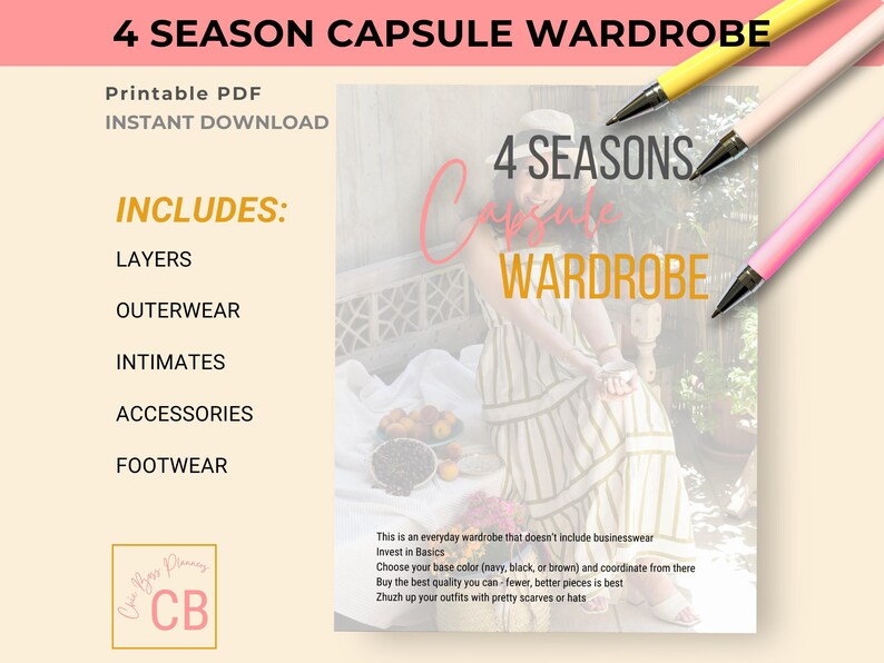Seasonal Wardrobe System Digital Capsule Planner Printable Download Template Four Season Fashion Organizer Minimalist Closet Guide Essential Style Planning Tool Year Round Outfit Creator Versatile Clothing Collection Manager Simplified