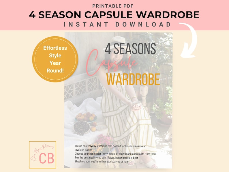 Capsule Wardrobe Planner Digital Download Printable Template Four Season Closet Organization System Minimalist Fashion Guide Year Round Planning Essential Style Collection Versatile Clothing Selection Declutter Solution Functional Wardrobe
