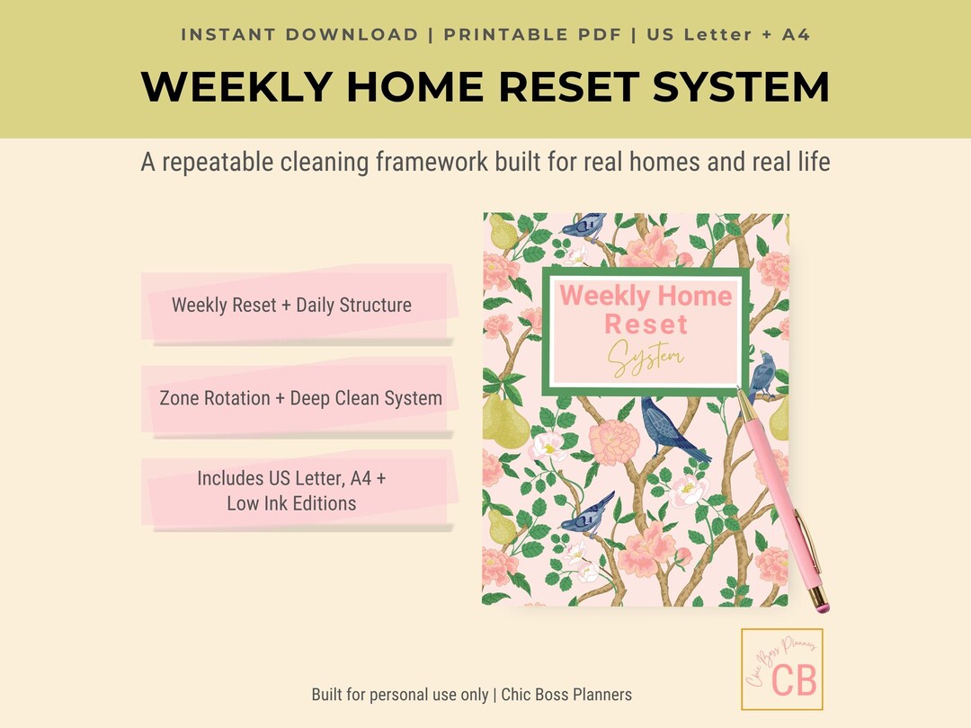 Weekly Home Reset System Planner | Chinoiserie Cleaning Printable | US ...