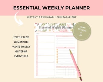 Floral Weekly Planner: Pink Design, Habit Tracker (PDF Download)