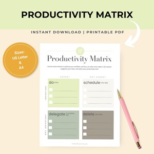 Productivity Matrix Printable Eisenhower Matrix Time Management Planner Urgent Important Task Organizer Productivity Tracker PDF Worksheet
