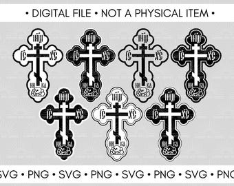 Orthodox Golotha Cross SVG PNG Clipart – Three Bar Cross and Skull (Digital Download)