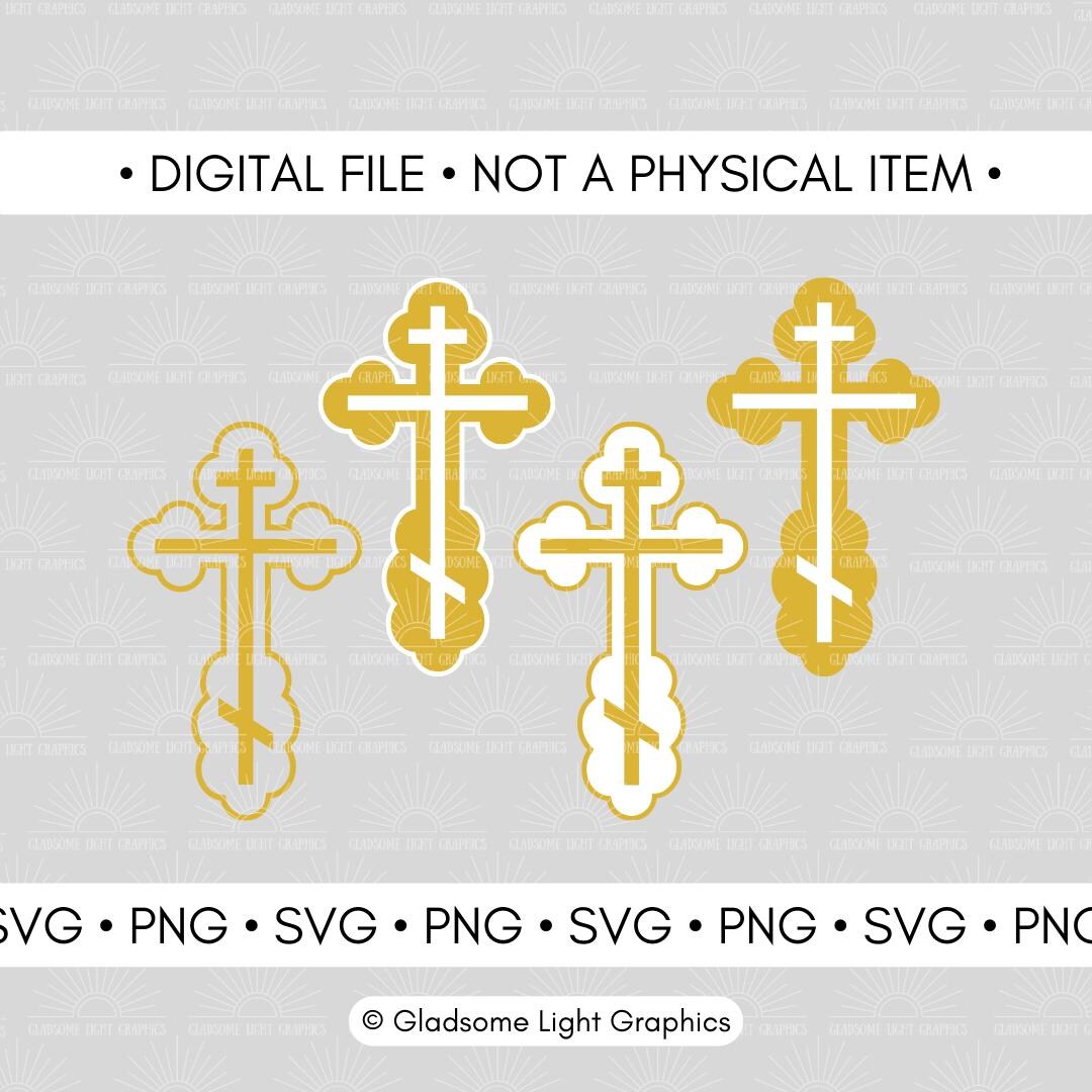 Orthodox Cross SVG PNG – Gold White Outline Vector File (digital ...