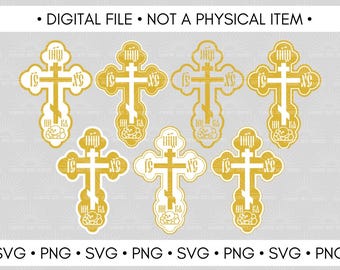 Orthodox Golotha Cross SVG PNG Clipart – Three Bar Cross and Skull (Digital Download)