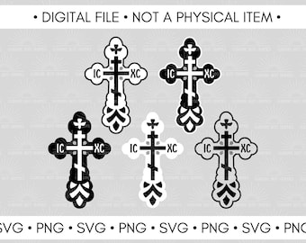 Orthodox Cross Vector SVG PNG - St. Xenia Cross - Black and White (Digital Download)