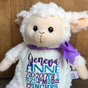 Personalized stuffed animalPersonalized Baby Gift, Birth Announcement, Plush Soft Toy, Keepsake, Stuffed Animal, Furry LAMB image 2