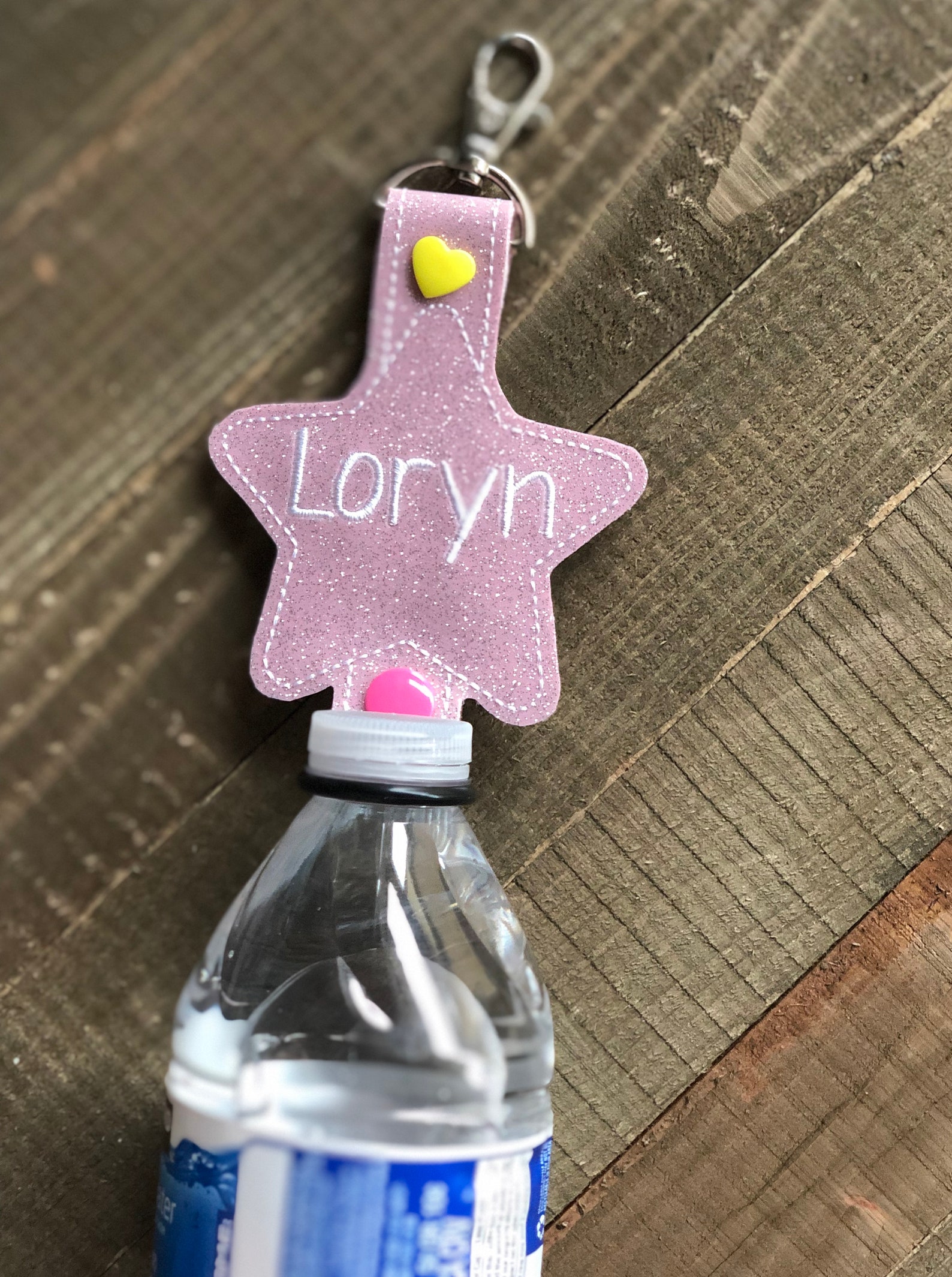 Water Bottle Star With Name Keychain Embroidered Name Snap Etsy