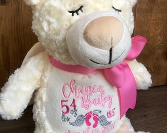 Personalized Baby Gift | Monogrammed | Plush Soft Toy | Keepsake | Stuffed Animal | Angel Bear - memory bear