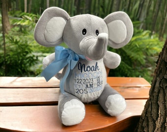 Personalized Stuffed Animal Baby Announcement Birth Announcement Stuffed Animal Baby Gift Photo Prop Monogrammed Baby Gift ELEPHANT Stuffie