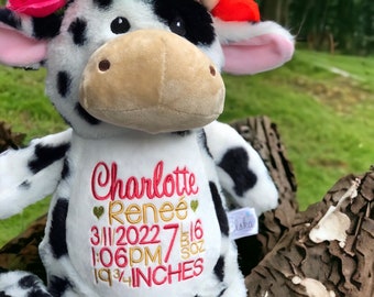 Personalized Baby Gift, Monogrammed, Plush Soft Toy, Keepsake, Stuffed Animal, COW