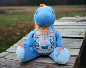 Personalized Stuffed Animal Baby Announcement Birth Announcement Stuffed Animal Baby Gift Photo Prop Monogrammed Baby Gift BLUE DINOSAUR