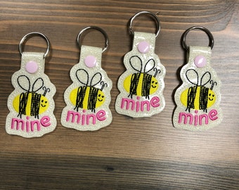 Bee Mine Vinyl Keychain Keyfob Snap Tab Glitter Vinyl Backpack Clip