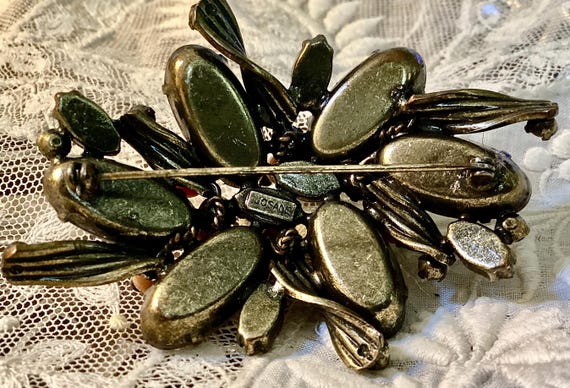 Vintage Josane Glass Stone and Rhinestone Abstract Flower Pin View 5