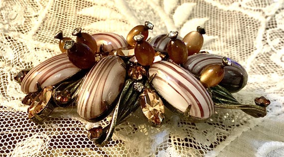 Vintage Josane Glass Stone and Rhinestone Abstract Flower Pin View 4